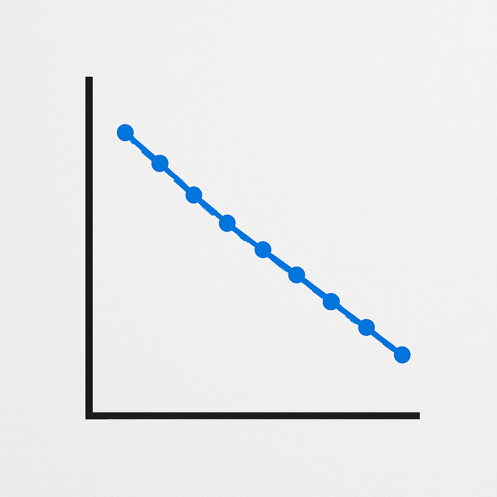 A simple, clean line graph on a white textured background showing a steady downward trend in blue, symbolizing consistent weight loss or progress over time.