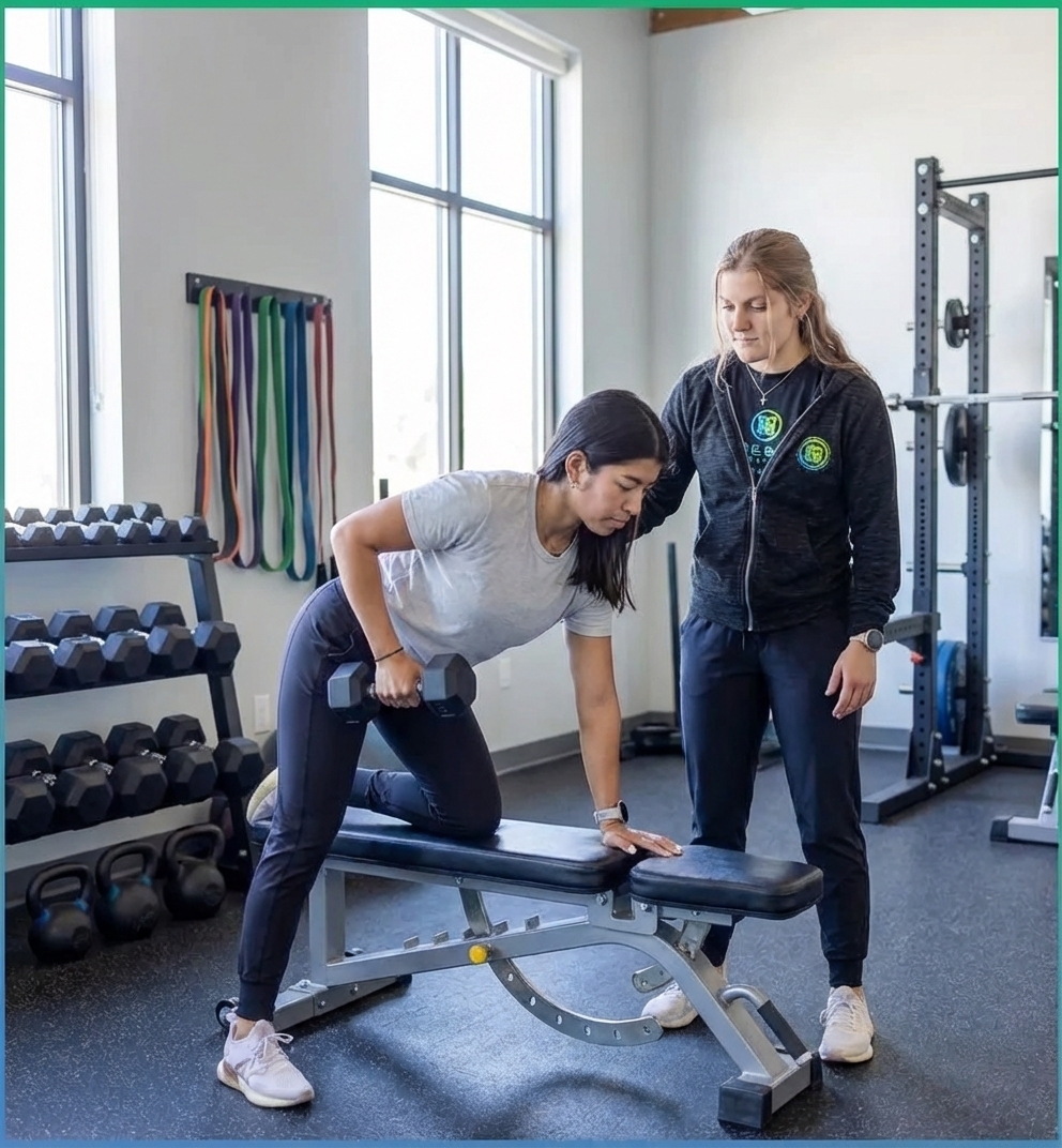 Athlete receiving personalized strength training at a sports performance facility in Shirley, MA